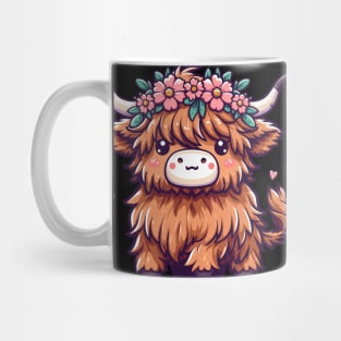 Kawaii scottish highland cow with flower crown Mug